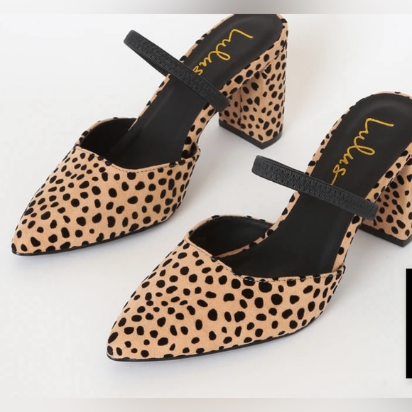Lulus Cheetah Suede Pointed-Toe Mules | Size 9 | Slingback, Block Heel - Picture 3 of 7